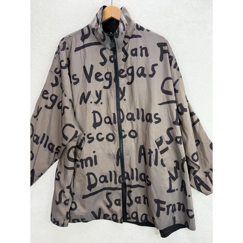 Mycra Pac Now Raincoat Jacket City Print US 1X Brown Black Reversible Full Zip - Picture 2 of 8